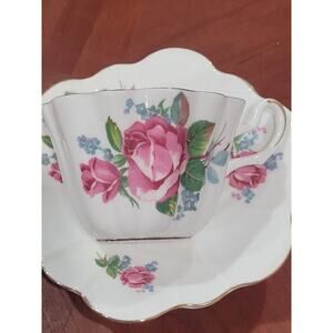 Vintage Royal Stuart Spencer Stevenson Bone China Pink Roses Tea Cup Saucer